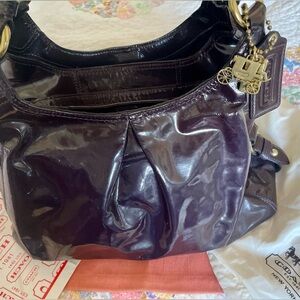 COACH Purple Patent Leather Madison Maggie 3-Section Hobo Satchel Shoulder Bag